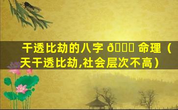 干透比劫的八字 🍁 命理（天干透比劫,社会层次不高）